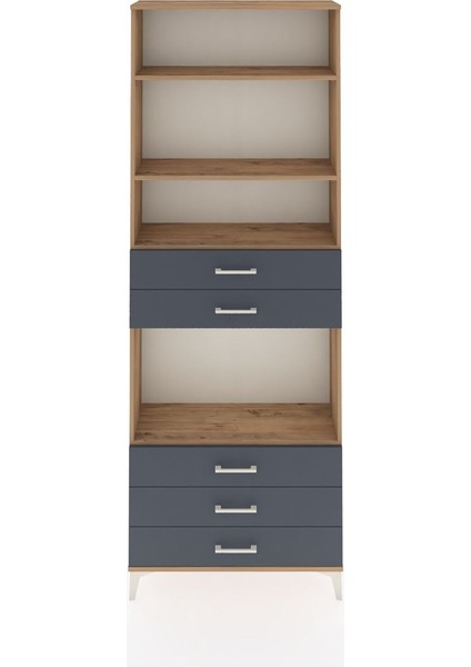 Arges Dolap 4 Raflı 5 Çekmeceli 88X30X243 Çam-Antrasit