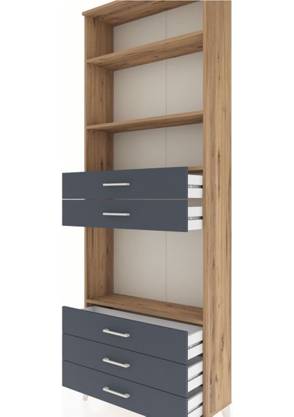 Arges Dolap 4 Raflı 5 Çekmeceli 88X30X243 Çam-Antrasit indirimleri