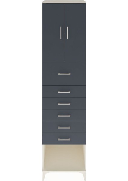 Hyperion Dolap 2 Raflı 6 Çekmeceli 2 Kapaklı 60X44X243 Aytaşı-Antrasit