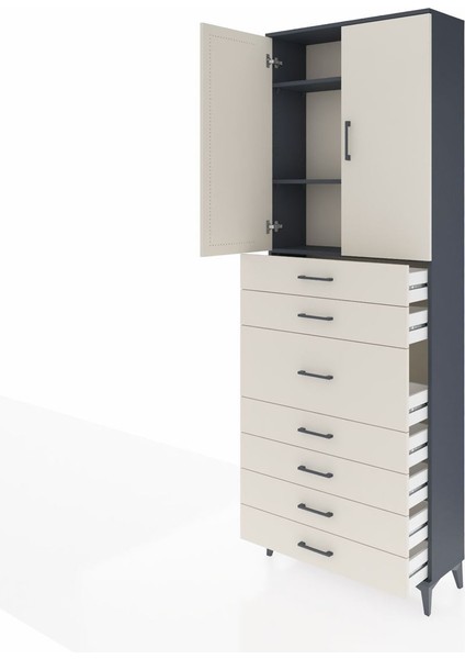 Arges Dolap 3 Raflı 7 Çekmeceli 2 Kapaklı 88X30X243 Antrasit-Aytaşı fırsatları
