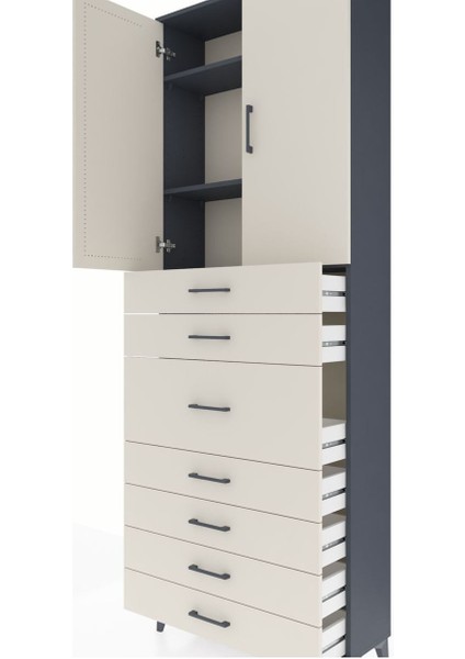 Arges Dolap 3 Raflı 7 Çekmeceli 2 Kapaklı 88X30X243 Antrasit-Aytaşı indirimleri