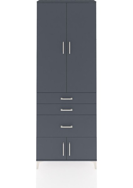 Arges Dolap 3 Raflı 3 Çekmeceli 4 Kapaklı 88X30X243 Antrasit-Antrasit