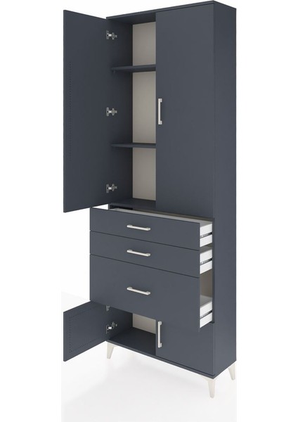 Arges Dolap 3 Raflı 3 Çekmeceli 4 Kapaklı 88X30X243 Antrasit-Antrasit fırsatları