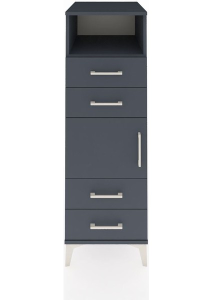 Kronos Dolap 2 Raflı 4 Çekmeceli Tek Kapaklı 44X59X134 Antrasit-Antrasit