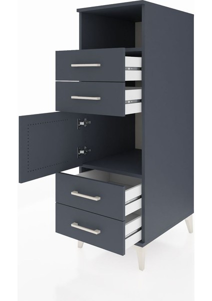 Kronos Dolap 2 Raflı 4 Çekmeceli Tek Kapaklı 44X59X134 Antrasit-Antrasit fırsatları