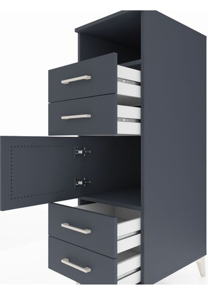 Kronos Dolap 2 Raflı 4 Çekmeceli Tek Kapaklı 44X59X134 Antrasit-Antrasit indirimleri