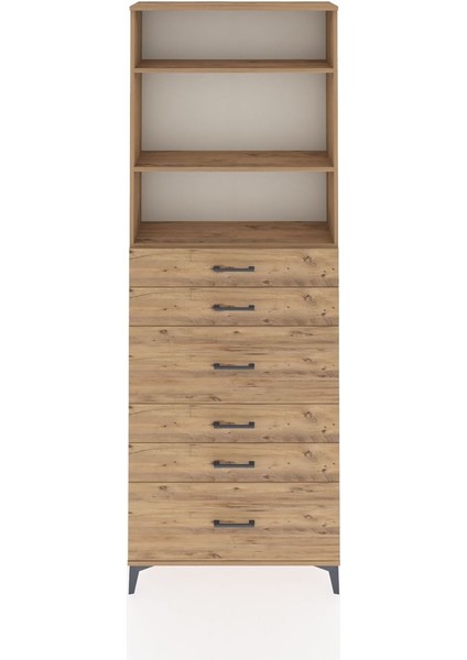 Arges Dolap 3 Raflı 6 Çekmeceli 88X30X243 Çam-Çam