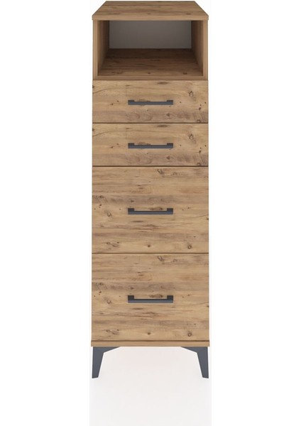 Kronos Dolap Tek Raflı 4 Çekmeceli 44X59X134 Çam-Çam