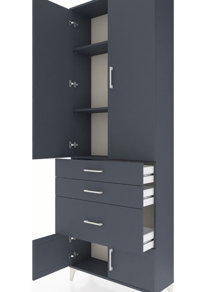 Arges Dolap 3 Raflı 3 Çekmeceli 4 Kapaklı 88X30X243 Antrasit-Antrasit indirimleri