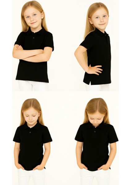 Çocuk Polo Yaka Tişört | Siyah | %100 Pamuk | Unisex | Okul & Günlük Kullanım modelleri