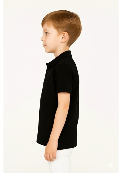 Çocuk Polo Yaka Tişört | Siyah | %100 Pamuk | Unisex | Okul & Günlük Kullanım indirimleri