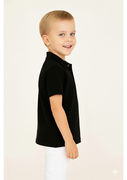 Çocuk Polo Yaka Tişört | Siyah | %100 Pamuk | Unisex | Okul & Günlük Kullanım