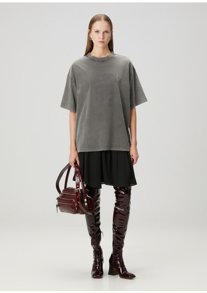 Gri Siyah Mini T-Shirt Elbise