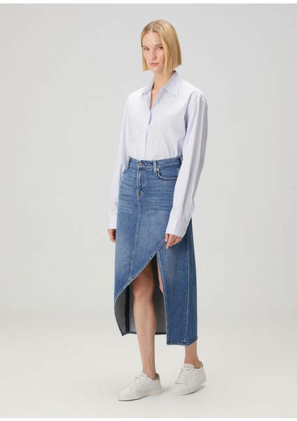 Mavi Midi Denim Etek