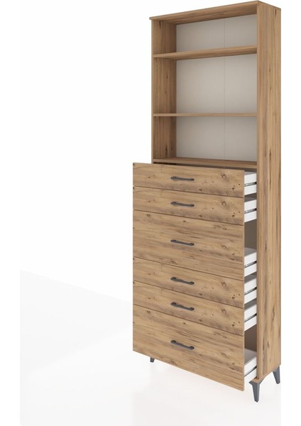 Arges Dolap 3 Raflı 6 Çekmeceli 88X30X243 Çam-Çam fırsatları