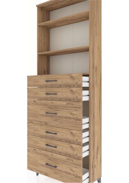 Arges Dolap 3 Raflı 6 Çekmeceli 88X30X243 Çam-Çam indirimleri