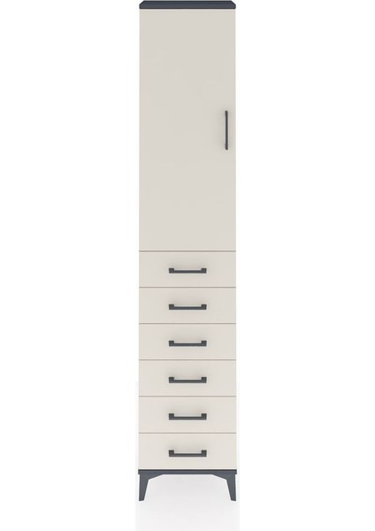 Arges Dolap 3 Raflı 6 Çekmeceli Tek Kapaklı 44X30X221 Antrasit-Aytaşı