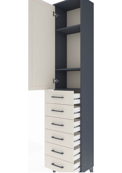 Arges Dolap 3 Raflı 6 Çekmeceli Tek Kapaklı 44X30X221 Antrasit-Aytaşı indirimleri