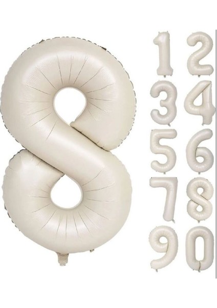 Folyo Balon 8 Rakamı Helyum Balon 76 cm Krem Renk - 8 Yaş Balonu - 8 Retro Balon