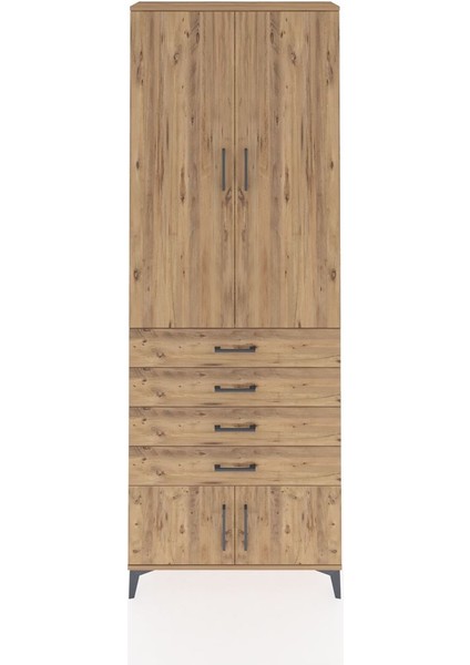 Arges Dolap 4 Raflı 4 Çekmeceli 4 Kapaklı 88X30X243 Çam-Çam