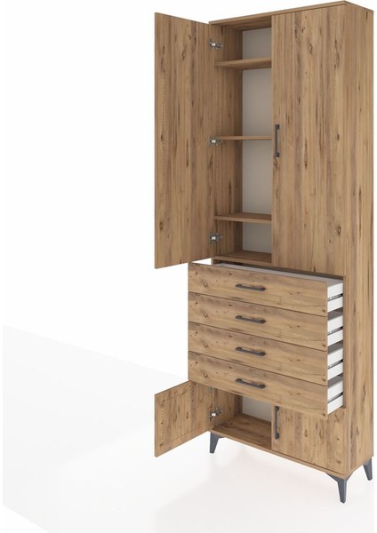 Arges Dolap 4 Raflı 4 Çekmeceli 4 Kapaklı 88X30X243 Çam-Çam fırsatları