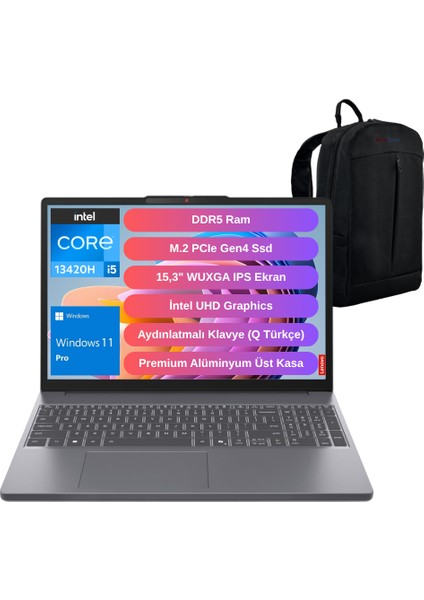 Ideapad Slim 3 15IRH10 Intel Core I5-13420H 40GB 512GB SSD 15.3" Wuxga IPS Windows 11 Pro Dizüstü Bilgisayar - Webzone Çanta WZ13