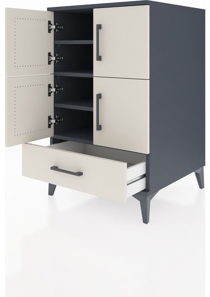 Kronos Komodin 4 Raflı Tek Çekmeceli 4 Kapaklı 60X59X96 Antrasit-Aytaşı fırsatları