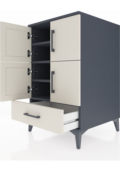 Kronos Komodin 4 Raflı Tek Çekmeceli 4 Kapaklı 60X59X96 Antrasit-Aytaşı indirimleri