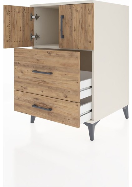 Kronos Komodin Tek Raflı 2 Çekmeceli 2 Kapaklı 60X59X96 Aytaşı-Çam fırsatları