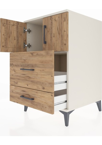 Kronos Komodin Tek Raflı 2 Çekmeceli 2 Kapaklı 60X59X96 Aytaşı-Çam indirimleri