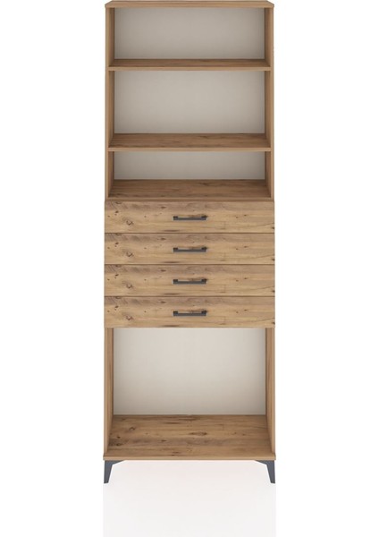 Arges Dolap 3 Raflı 4 Çekmeceli 88X30X243 Çam-Çam