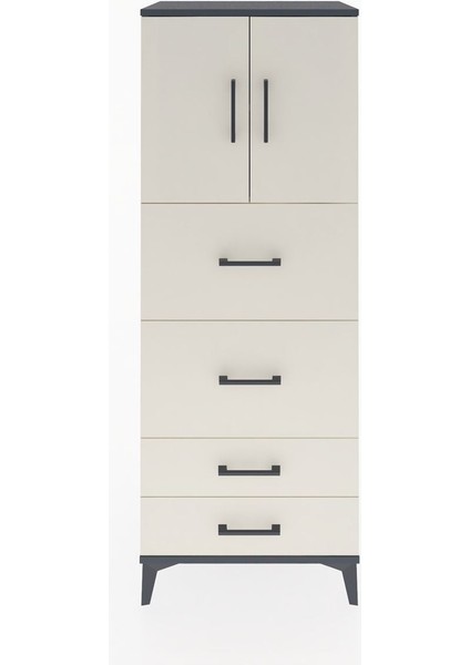 Hyperion Dolap 2 Raflı 4 Çekmeceli 2 Kapaklı 60X44X163 Antrasit-Aytaşı