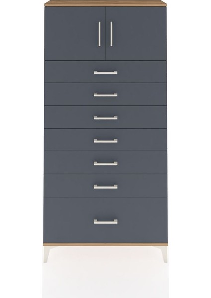 Arges Dolap Tek Raflı 7 Çekmeceli 2 Kapaklı 88X30X182 Çam-Antrasit