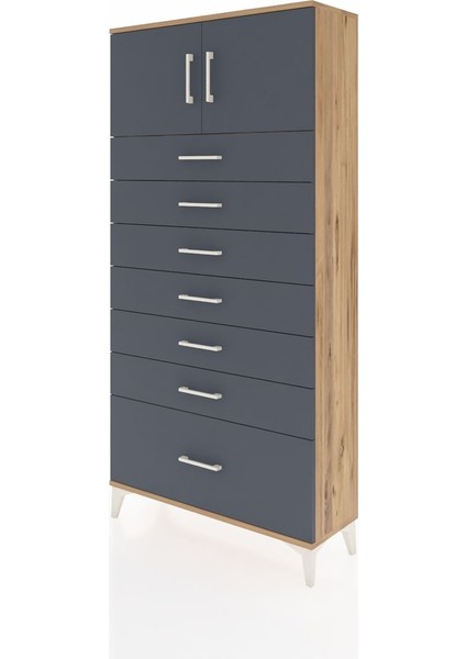 Arges Dolap Tek Raflı 7 Çekmeceli 2 Kapaklı 88X30X182 Çam-Antrasit modelleri