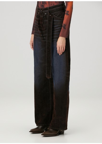 Kahve Mavi Kemerli Jean Pantolon fırsatları