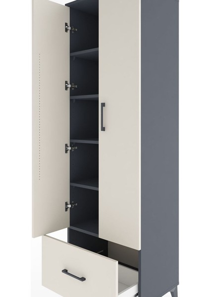 Hyperion Dolap 5 Raflı Tek Çekmeceli 2 Kapaklı 60X44X195 Antrasit-Aytaşı indirimleri
