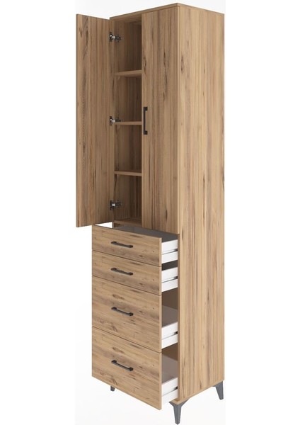 Hyperion Dolap 4 Raflı 4 Çekmeceli 2 Kapaklı 60X44X243 Çam-Çam fırsatları