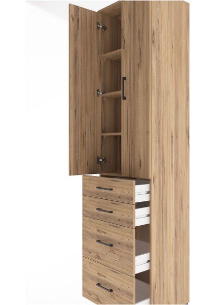Hyperion Dolap 4 Raflı 4 Çekmeceli 2 Kapaklı 60X44X243 Çam-Çam indirimleri