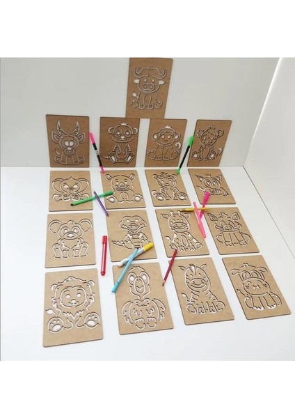 Ahşap Montessori Çizim Seti Afrika Hayvanları Kutulu 17 Adet