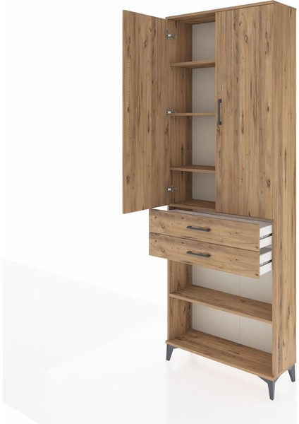 Arges Dolap 5 Raflı 2 Çekmeceli 2 Kapaklı 88X30X243 Çam-Çam fırsatları