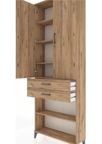 Arges Dolap 5 Raflı 2 Çekmeceli 2 Kapaklı 88X30X243 Çam-Çam indirimleri