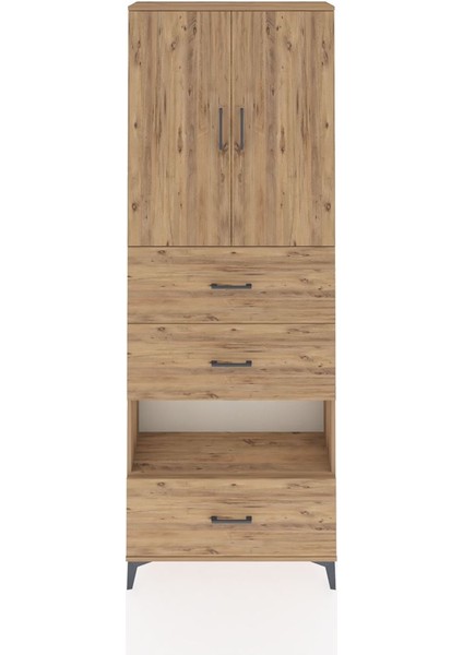 Arges Dolap 4 Raflı 3 Çekmeceli 2 Kapaklı 88X30X243 Çam-Çam