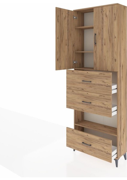 Arges Dolap 4 Raflı 3 Çekmeceli 2 Kapaklı 88X30X243 Çam-Çam fırsatları