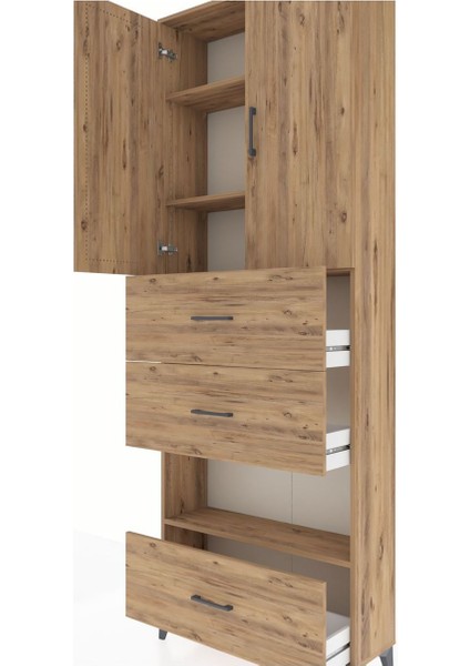 Arges Dolap 4 Raflı 3 Çekmeceli 2 Kapaklı 88X30X243 Çam-Çam indirimleri
