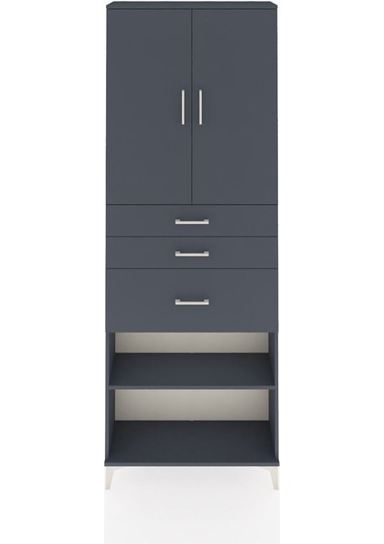 Arges Dolap 4 Raflı 3 Çekmeceli 2 Kapaklı 88X30X243 Antrasit-Antrasit
