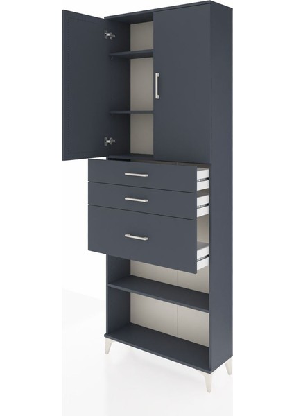 Arges Dolap 4 Raflı 3 Çekmeceli 2 Kapaklı 88X30X243 Antrasit-Antrasit fırsatları