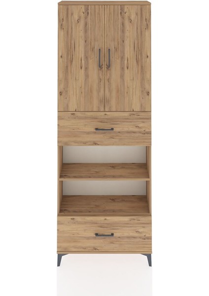 Arges Dolap 5 Raflı 2 Çekmeceli 2 Kapaklı 88X30X243 Çam-Çam
