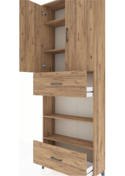 Arges Dolap 5 Raflı 2 Çekmeceli 2 Kapaklı 88X30X243 Çam-Çam indirimleri