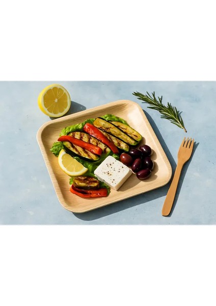 6 Adet Palmiye Yaprağı Kare Tabak 20 cm