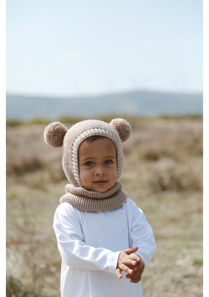 Ponponlu Unisex El Örgüsü Bebek/çocuk Bere-Boyunluk Takımı